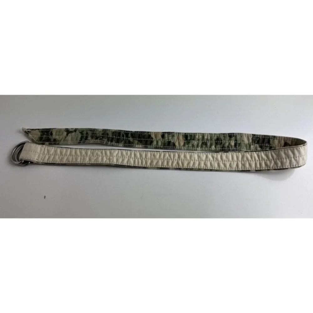 LOFT Reversible Camo Canvas D-Ring‎ Belt Khaki Tan Military Utility Chic 47-70